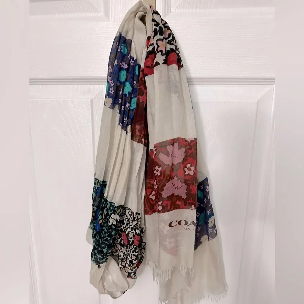 Coach Beautiful Multi Color Multi Designs Scarf  15% Silk